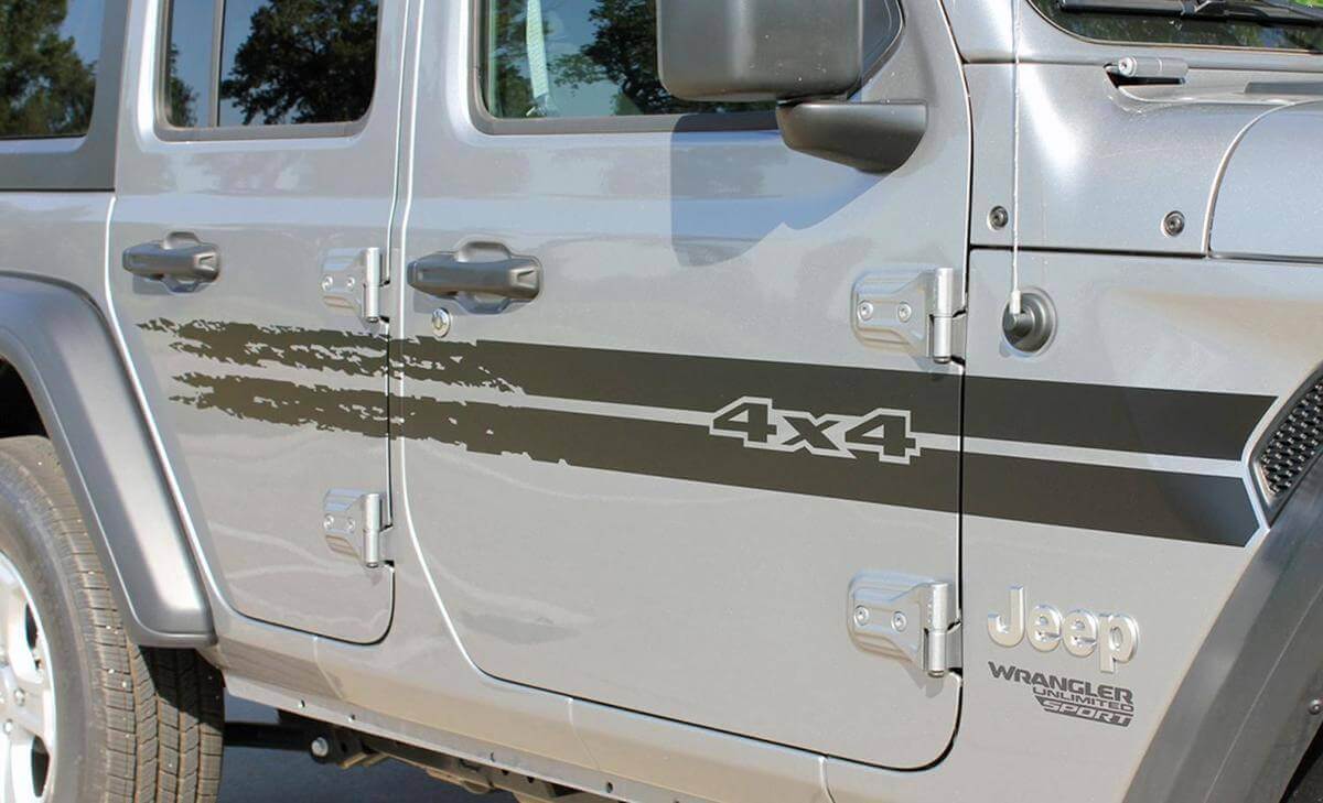 Sport 4x4 Distressed Side Stripe Vinyl Decal Set for Jeep Wrangler