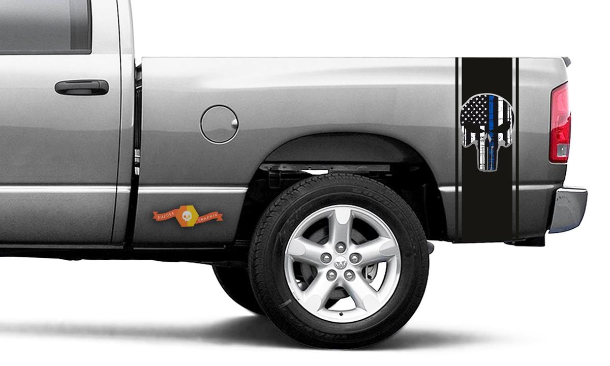 Punisher bedruckter Aufkleber Vinyl Racing Stripe Blaue Flagge Ram Truck Sticker # 55