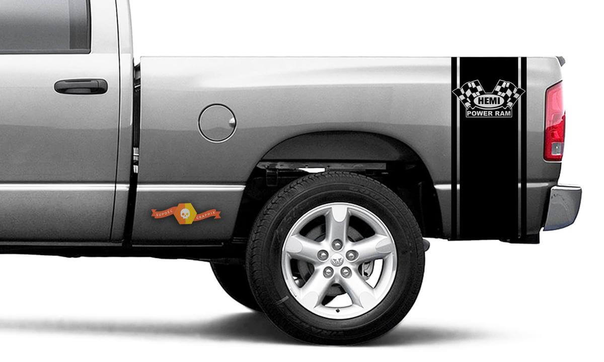 Hemi Power Ram Outline Stripes Bedside Vinyl Decal Sticker for Dodge Ram 1500