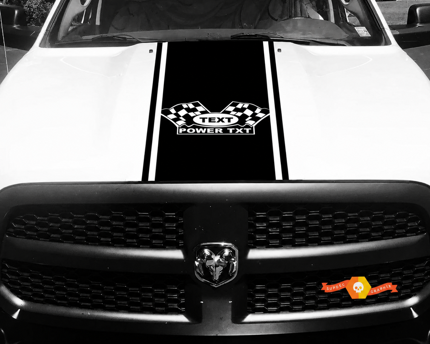 TEXT POWER TXT Checkered Flags Full Pinstripe Panel Hood Vinyl Decal Sticker for Dodge Ram 1500