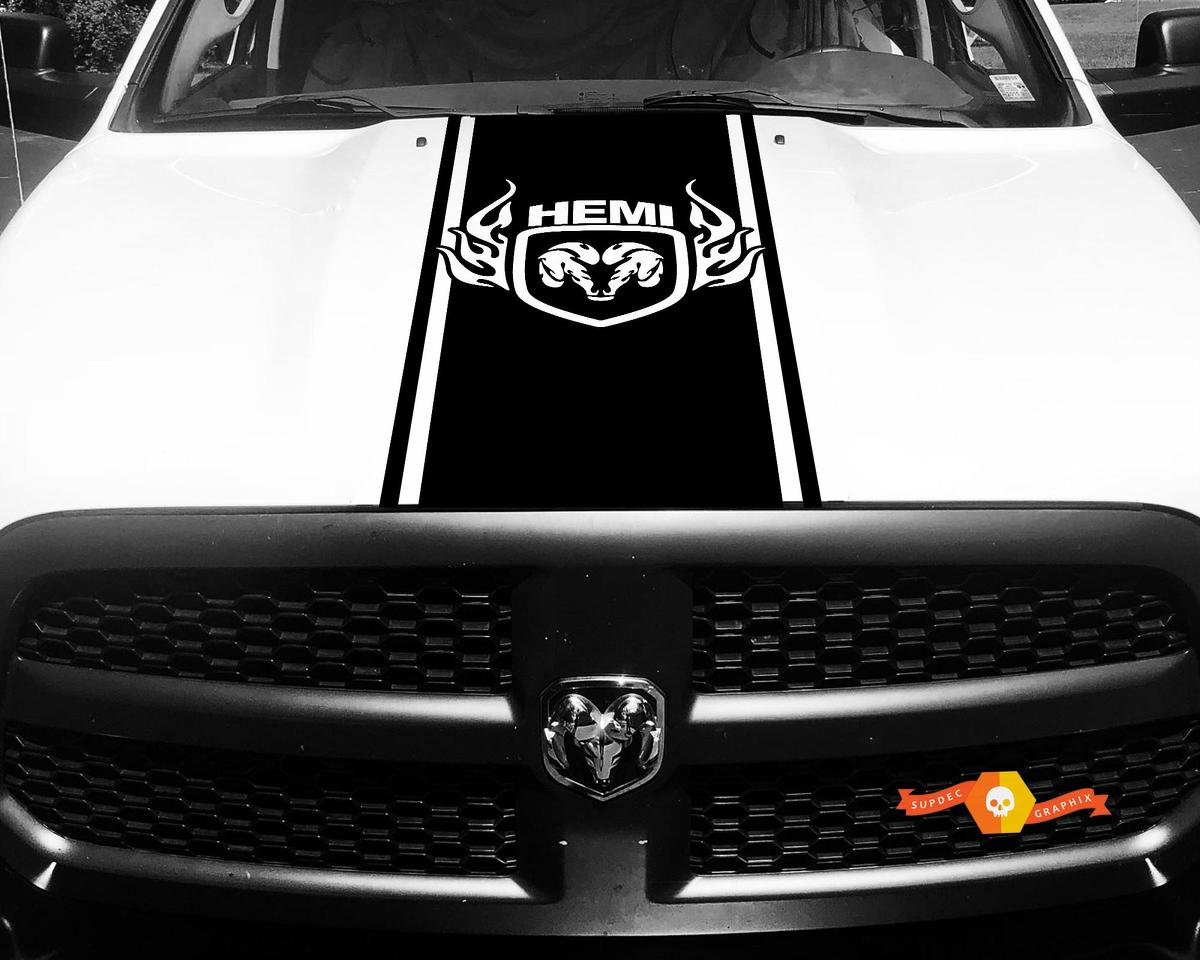1500 2500 Ram Vinyl Racing Stripe Hood Decal Flaming Ram Hemi Sticker #70