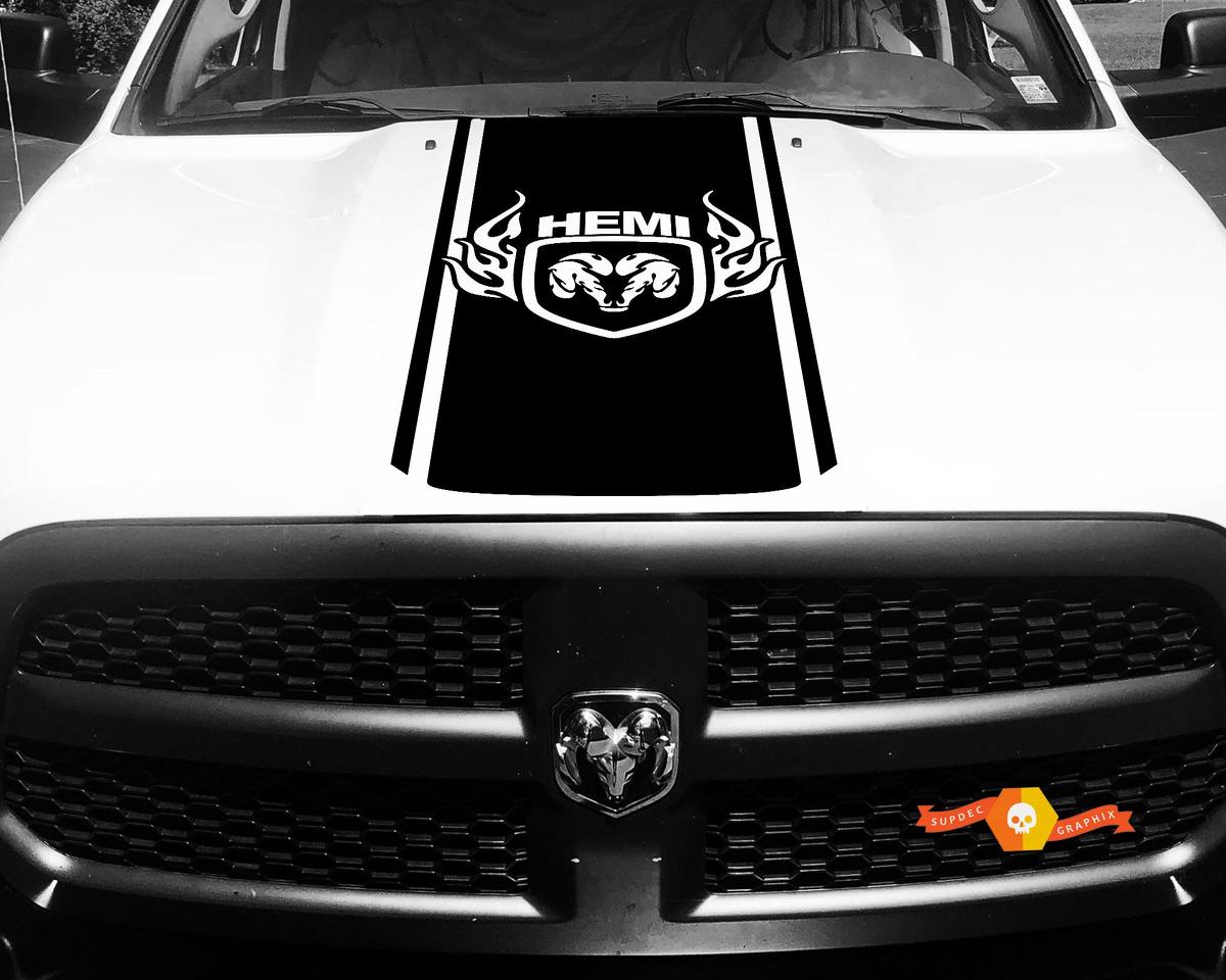 1500 2500 Ram Vinyl Racing Stripe Hood Decal Flaming Ram Hemi Sticker #71