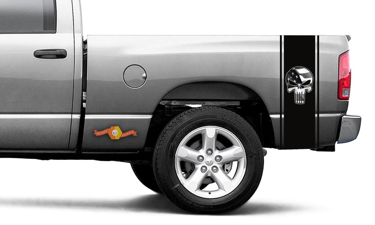 Punisher gedruckt Aufkleber schwarze Flagge Ram Truck Vinyl Racing Streifen Aufkleber # 103