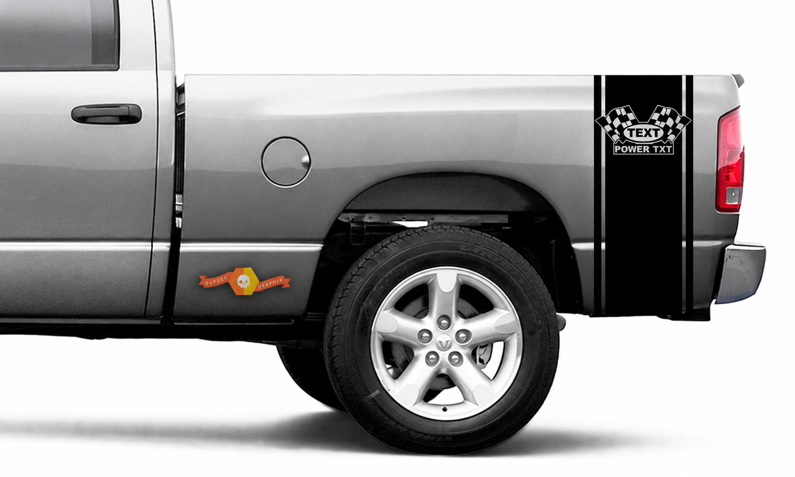 Checkered Flags Custom Stripes Bedside Vinyl Decal Sticker for Dodge Ram 1500