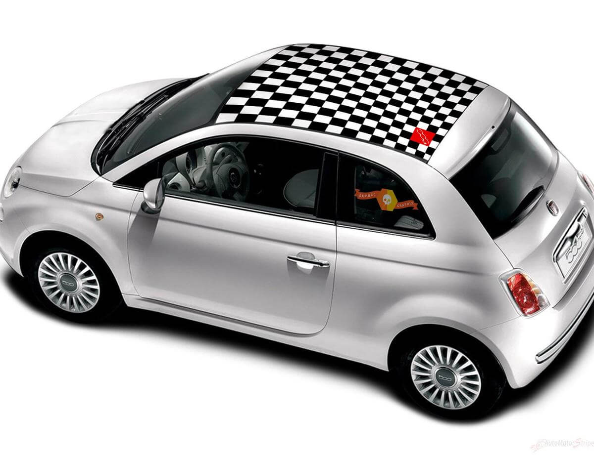 Vinyl Racing Checkered Flag Roof Stripe Decal Sticker for Fiat 500 Abarth