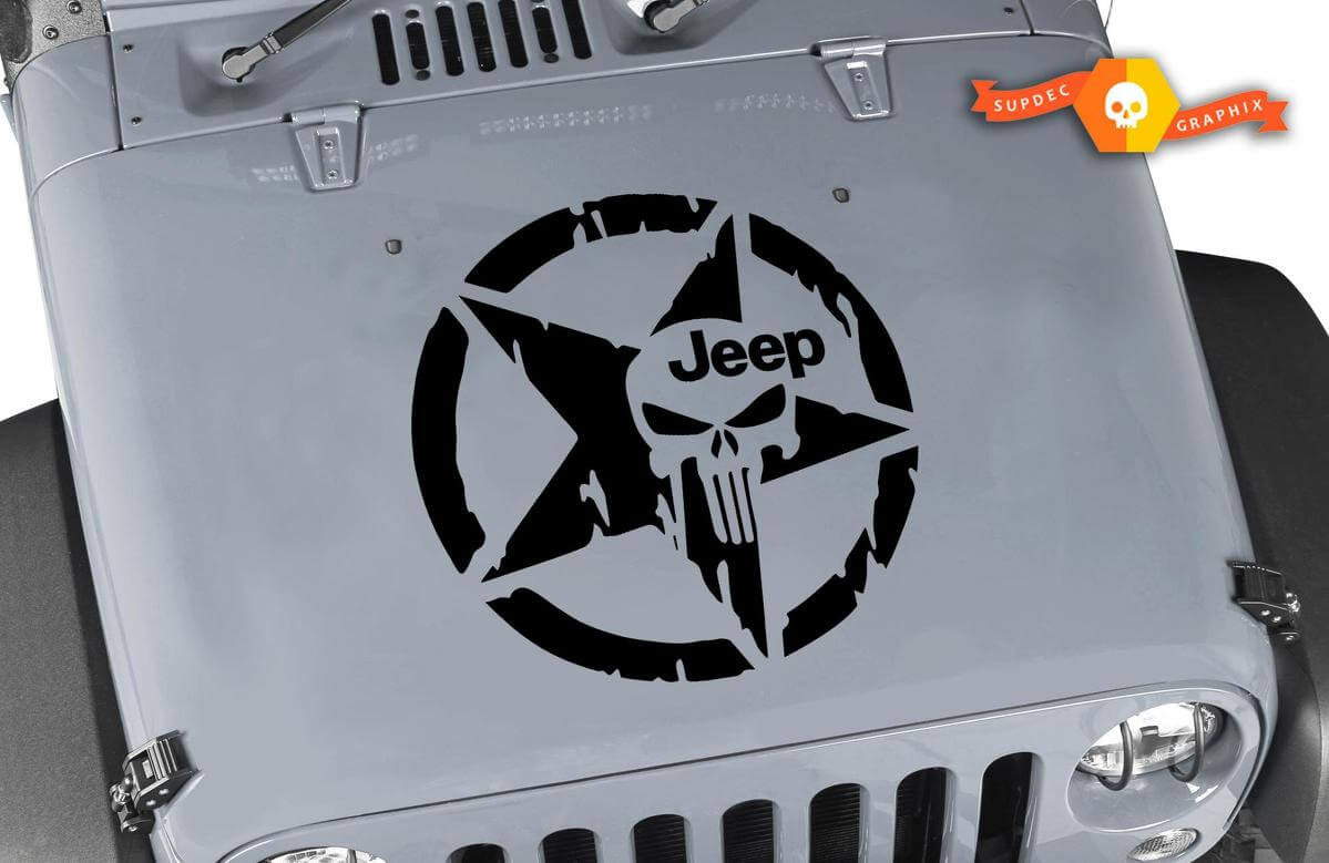 Punisher Star 20 Inch Hood Sticker Vinyl Decal for Jeep Wrangler Rubicon CJ