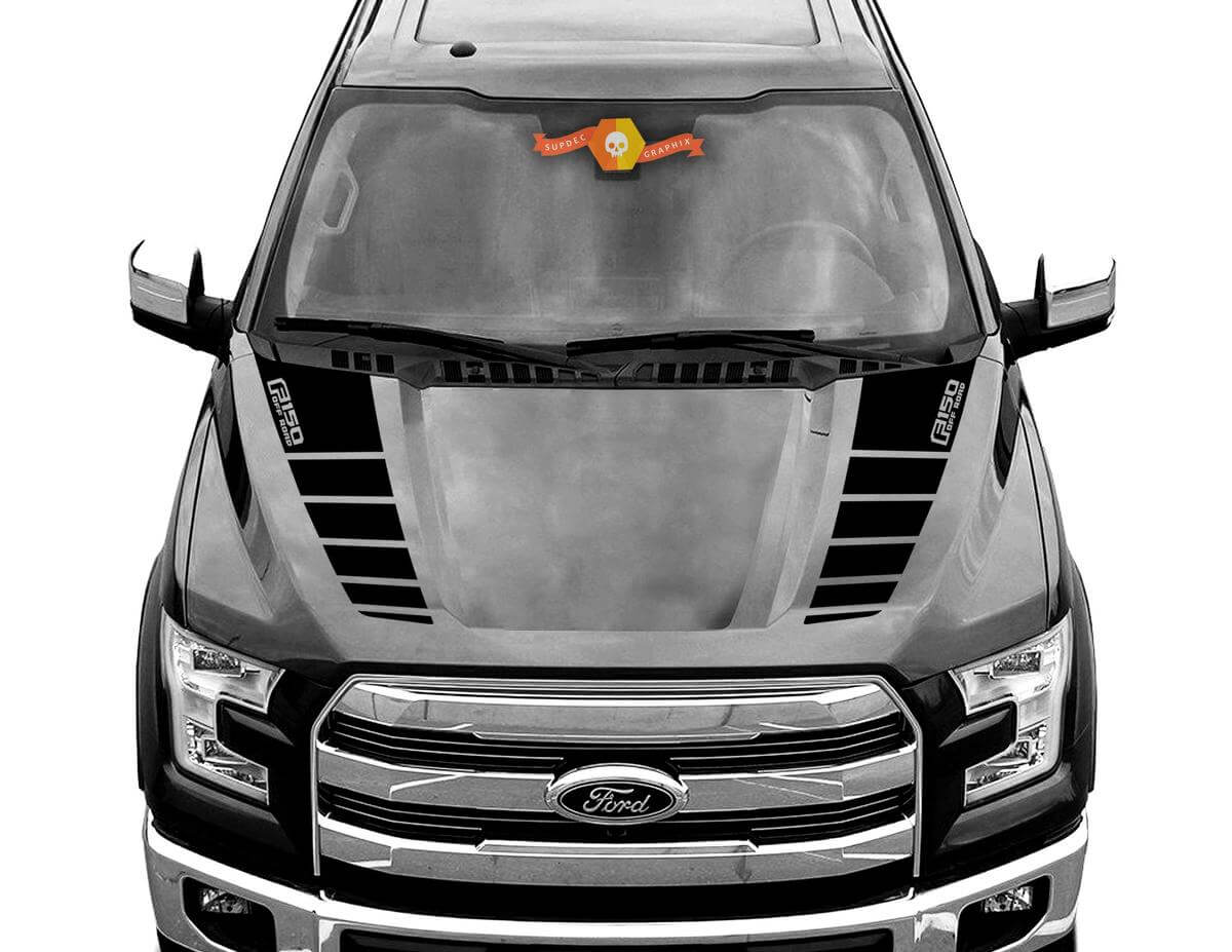 Off-Road Hood Racing Stripe Graphics Vinyl Stickers Decals for Ford F-150 Raptor 2015-2019