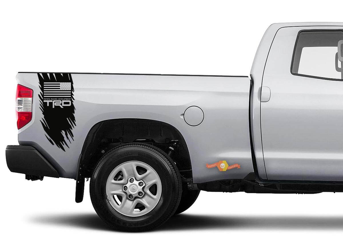 TRD USA Flag Distressed Style Bedside Vinyl Decal Sticker for Toyota Tundra