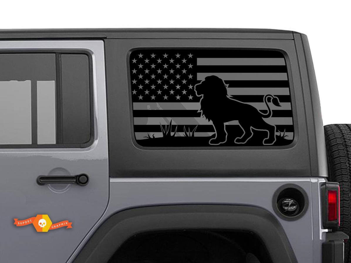 USA Flag Lion Rear Side Window Vinyl Decal Kit for Jeep Wrangler Hardtop 