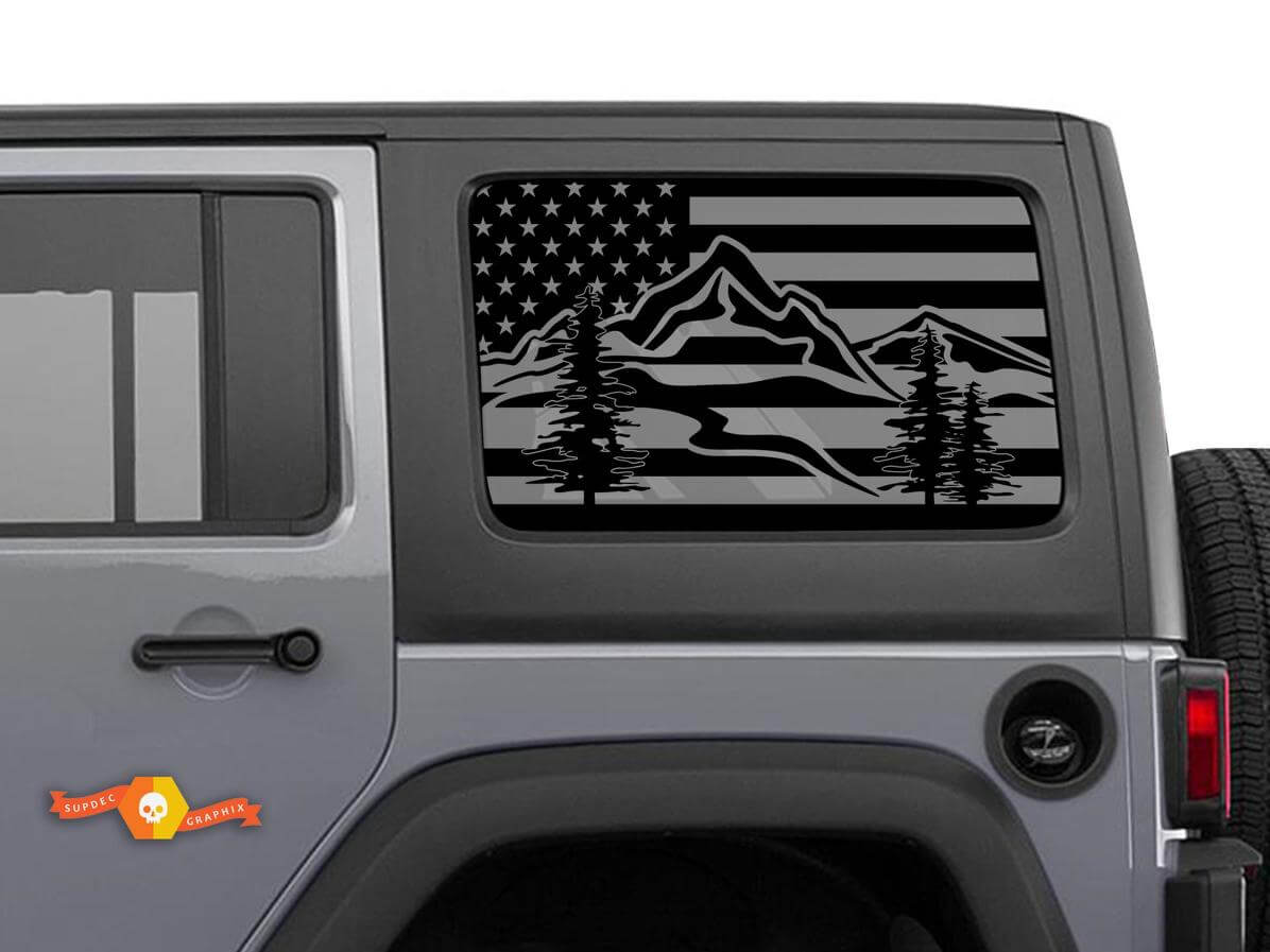 USA Flag Mountains Windshield Vinyl Decal For Jeep Toyota Dodge 