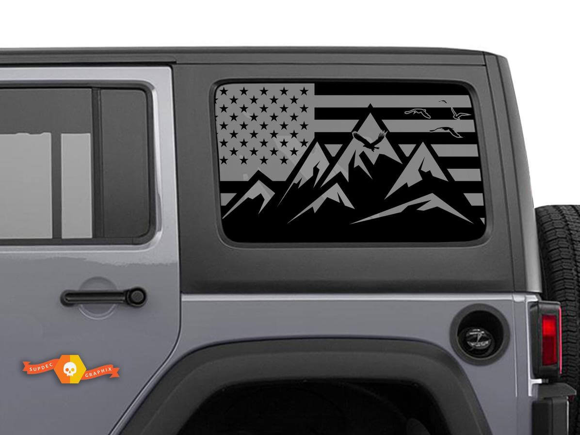 USA Flag Mountains Windshield Vinyl Sticker Decal For Jeep Toyota Dodge Trucks
