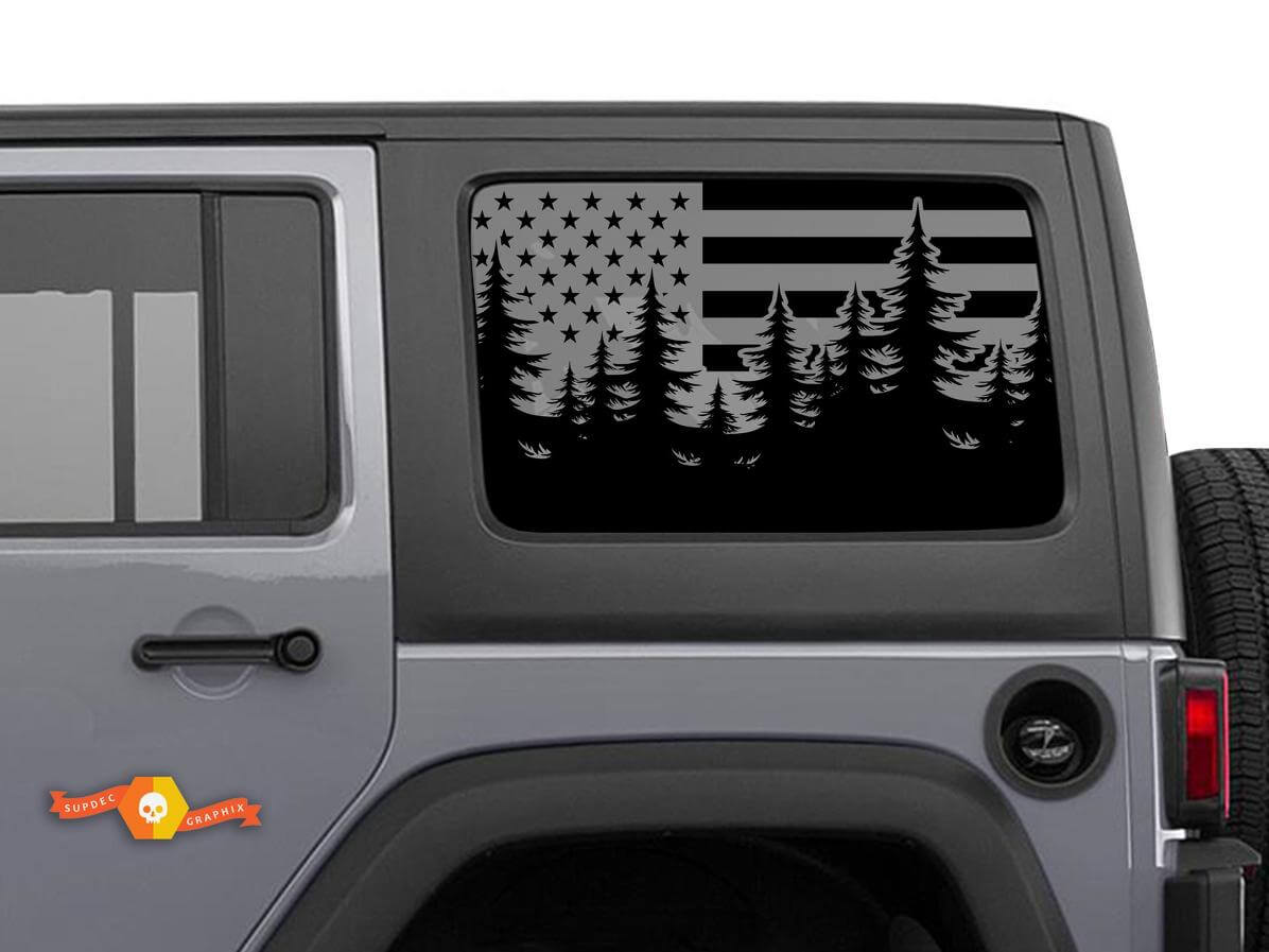 USA Flag Eagle Forest Windshield Sticker Decal For Jeep Wrangler Rubicon Hardtop JKU JLU 2007-2019 or Tacoma 4Runner Tundra Charger Challenger