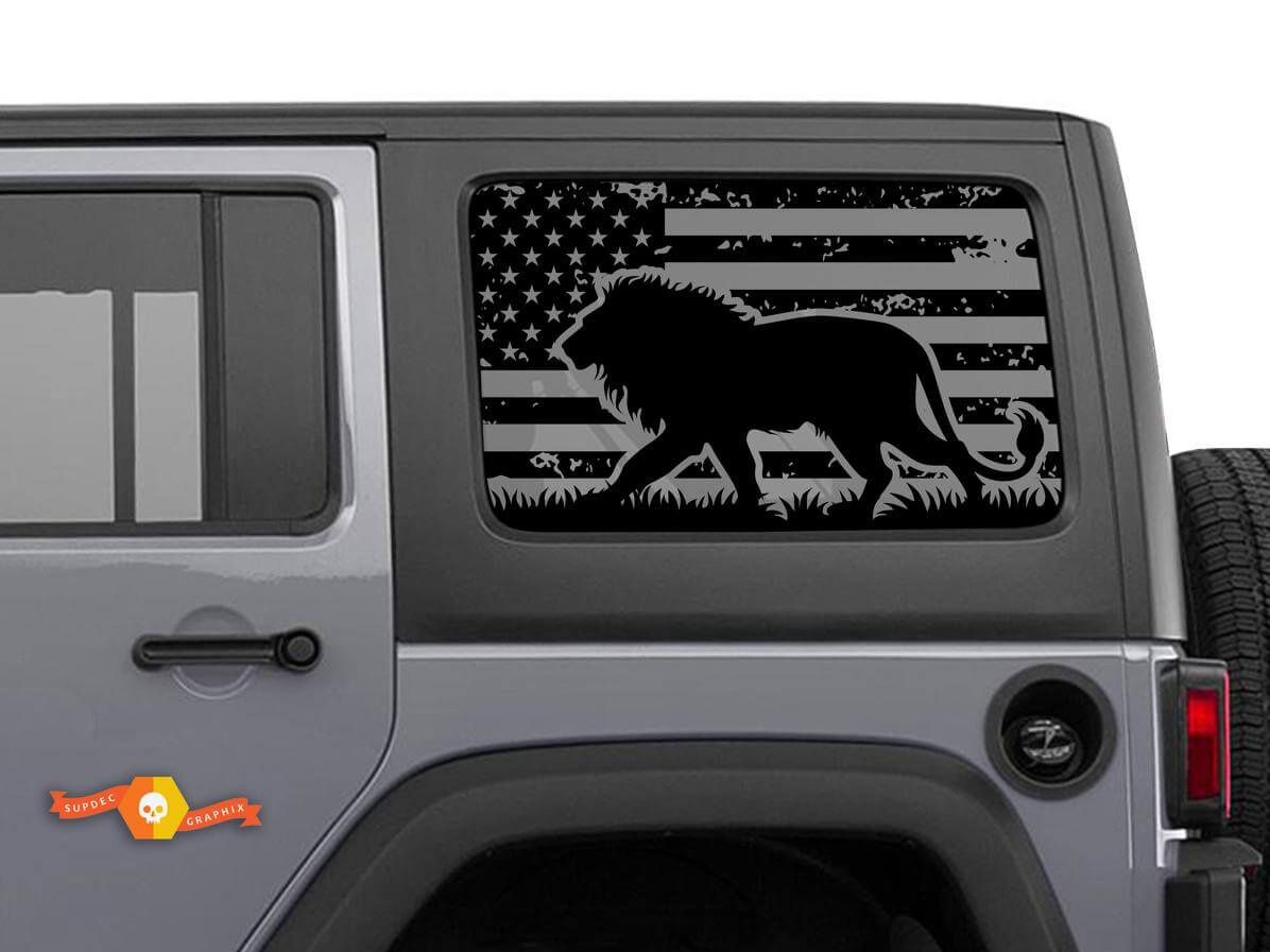 USA Flag Lion Windshield Sticker Decal For Jeep Wrangler Rubicon Hardtop JKU JLU 2007-2019 or Tacoma 4Runner Tundra Charger Challenger