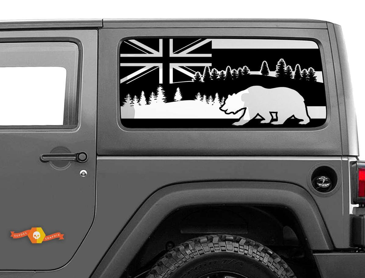 Hawaii Flag Bear Forest Windshield Sticker Decal For Jeep Wrangler Rubicon Hardtop JKU JLU 2007-2019 or Tacoma 4Runner Tundra  Charger Challenger