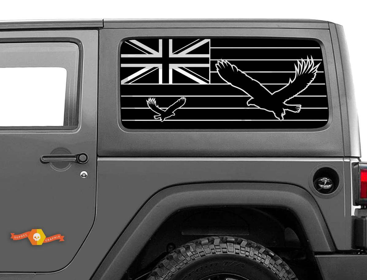 Hawaii Flag Eagle Windshield Sticker Decal For Jeep Wrangler Rubicon Hardtop JKU JLU 2007-2019 or Tacoma 4Runner Tundra  Charger Challenger