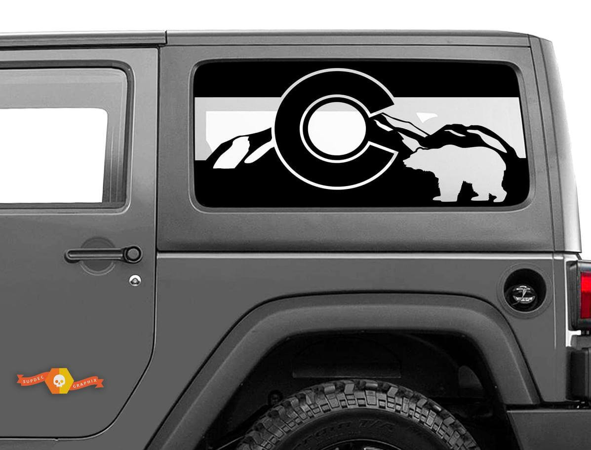Colorado Flag Bear Mountains Windshield Sticker Decal For Jeep Wrangler Rubicon Hardtop JKU JLU 2007-2019 or Tacoma 4Runner Tundra Charger Challenger