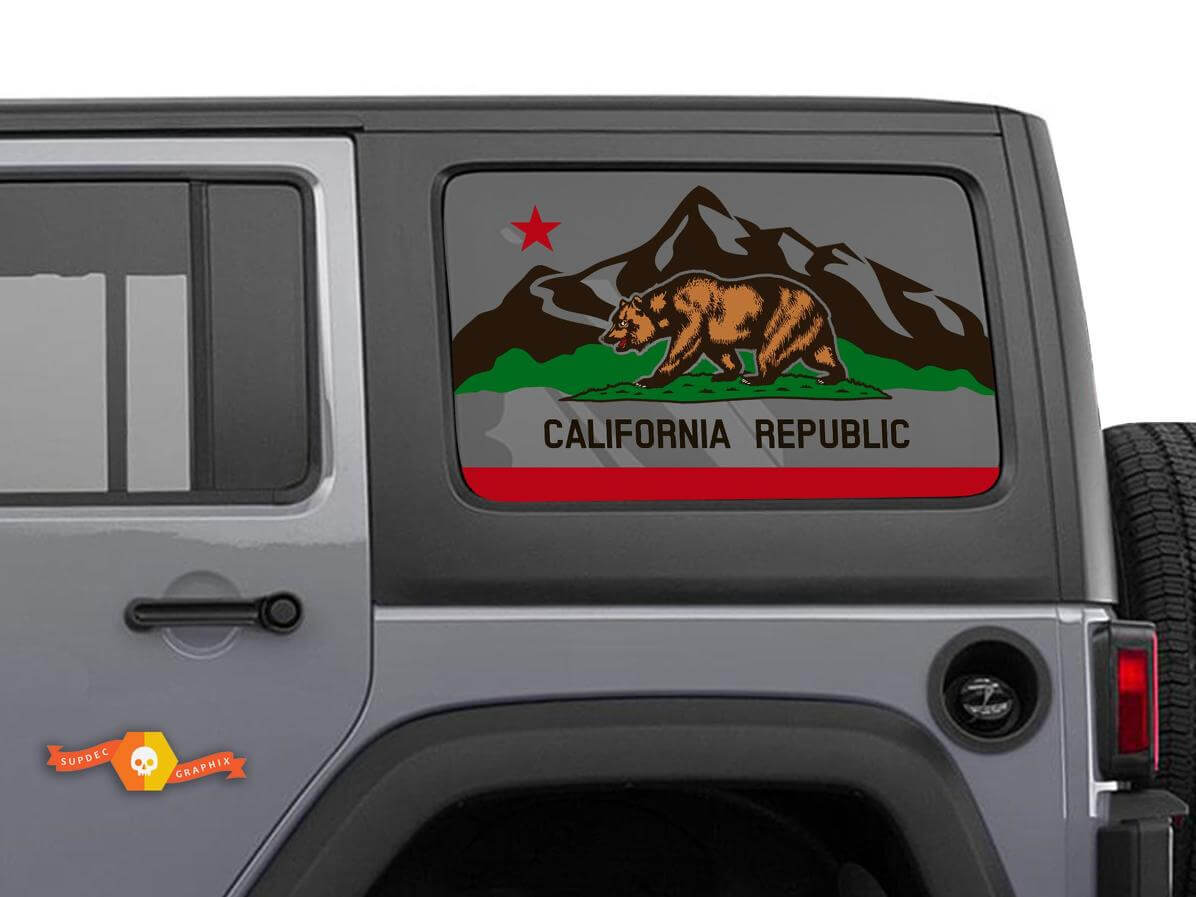 California Republic Mountain Bear Windshield Sticker Decal For Jeep Wrangler Rubicon Hardtop JKU JLU 2007-2019 or Tacoma 4Runner Tundra Charger Challenger
