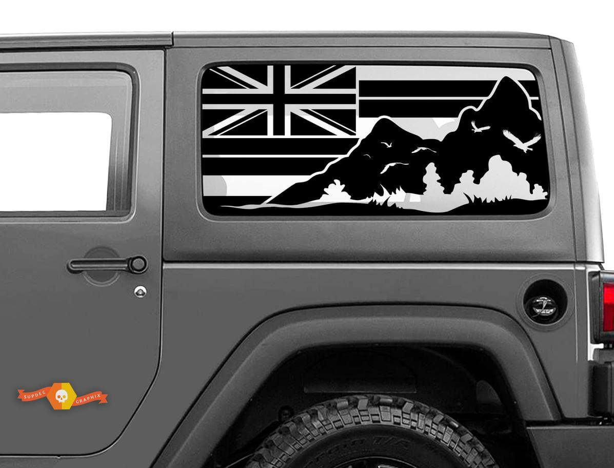 Flag Hawaii Mountains Windshield Sticker Decal For Jeep Wrangler Rubicon Hardtop JKU JLU 2007-2019 or Tacoma 4Runner Tundra  Charger Challenger