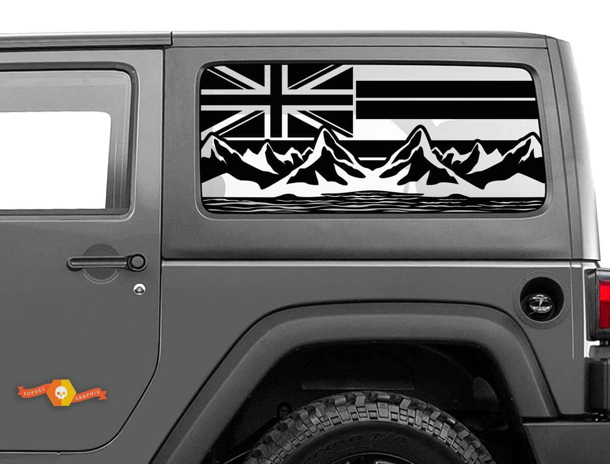 Hawaii Flag Mountains Side Window Vinyl Decal Sticker for Jeep Wrangler 2007-2019