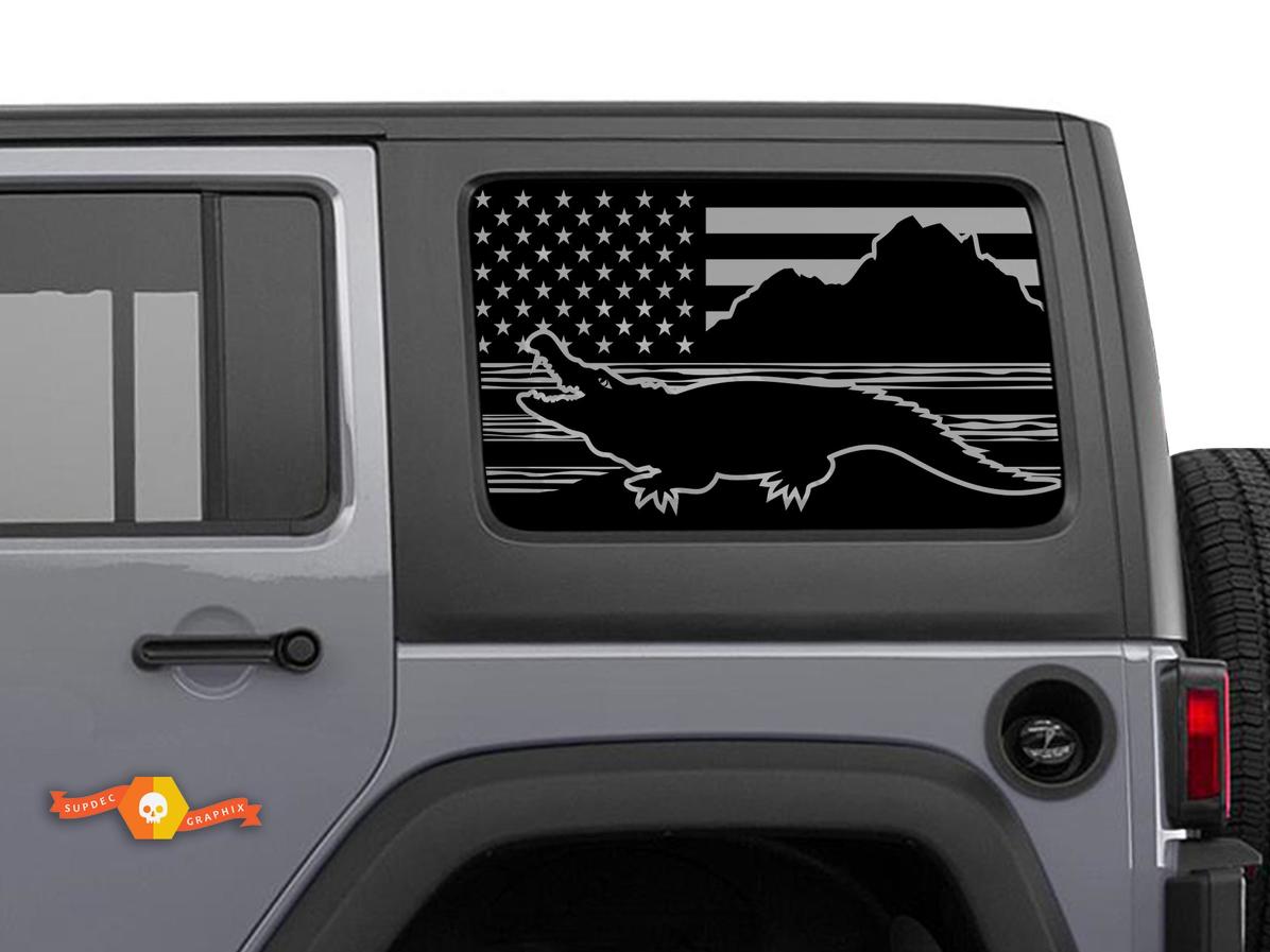 Jeep Wrangler Rubicon Hardtop USA Flagge Berge Krokodil Alligator Windschutzscheibe Aufkleber JKU JLU 2007-2019 oder Tacoma 4Runner Tundra Subaru Ladegerät Challenger - 55