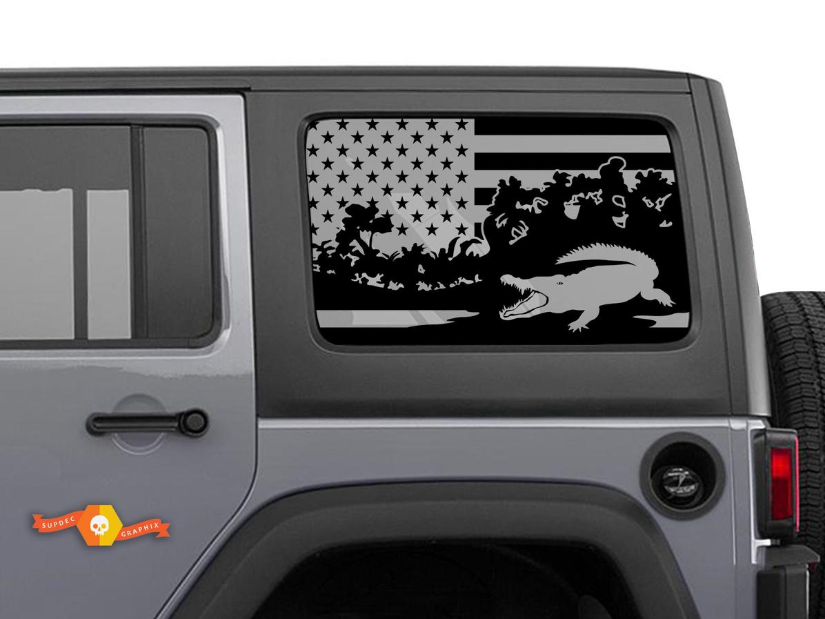Jeep Wrangler Rubicon Hardtop USA Flagge Berge Krokodil Alligator Windschutzscheibe Aufkleber JKU JLU 2007-2019 oder Tacoma 4Runner Tundra Subaru Ladegerät Challenger - 56