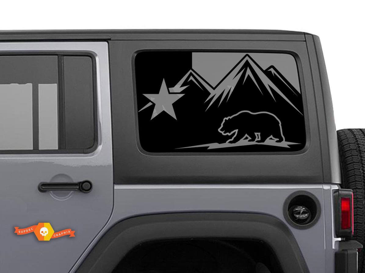 Hardtop Texas Flag Bear Mountains Windshield Sticker Decal for Jeep Wrangler Rubicon JKU JLU 2007-2019 or Tacoma 4Runner Tundra Charger Challenger