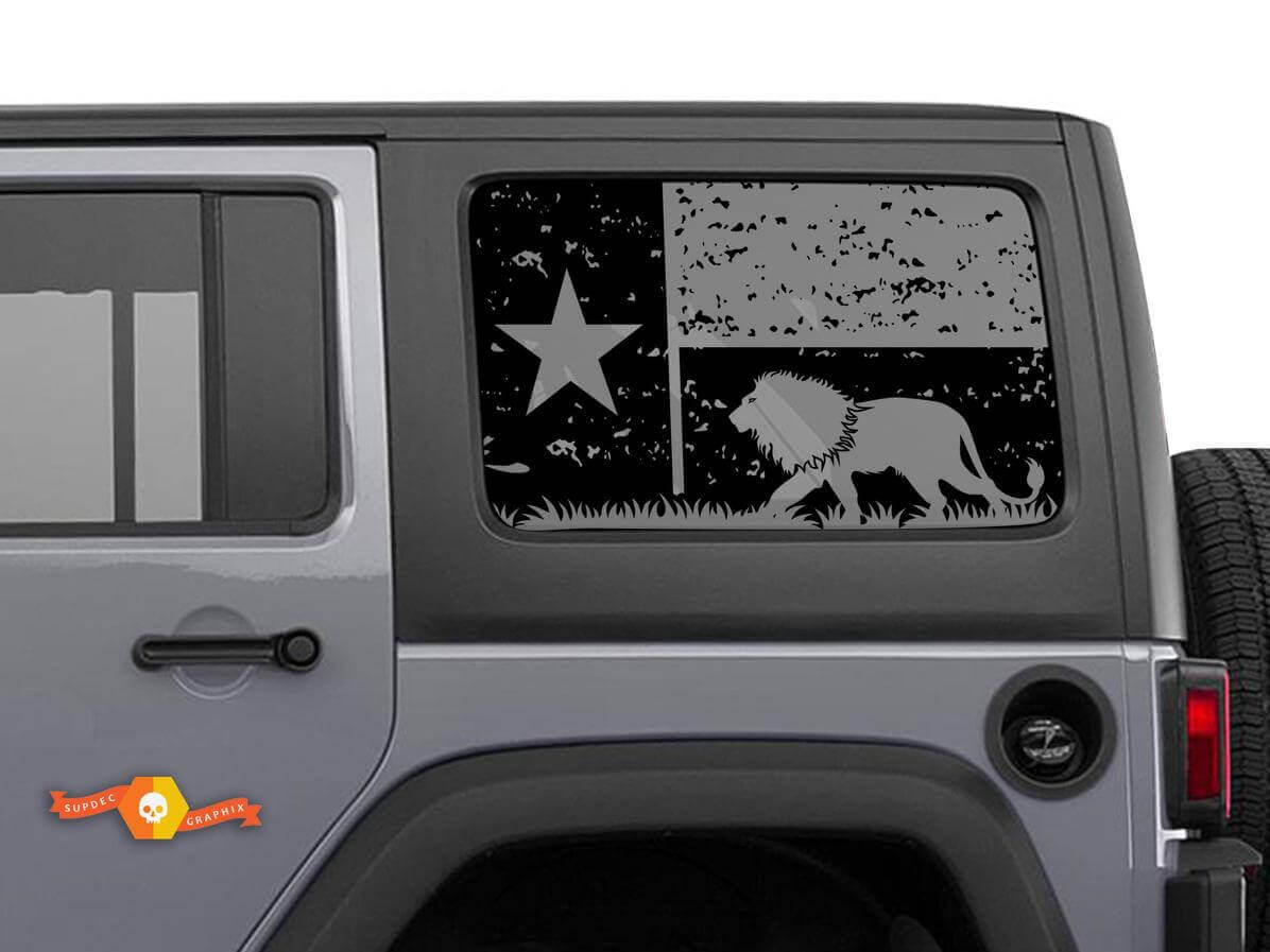 Hardtop Texas Flag Lion Mountains Destroyed Windshield Decal  Sticker for Jeep Wrangler Rubicon JKU JLU 2007-2019 or Tacoma 4Runner Tundra Charger Challenger