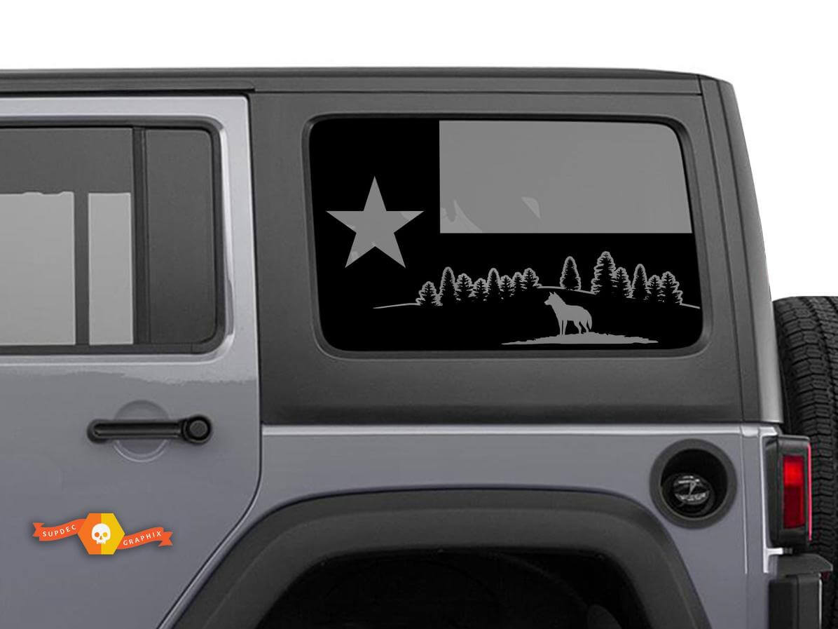 Texas Flag Forest Wolf Mountains Windshield Sticker Decal For Jeep Wrangler Rubicon Hardtop JKU JLU 2007-2019 or Tacoma 4Runner Tundra Charger Challenger