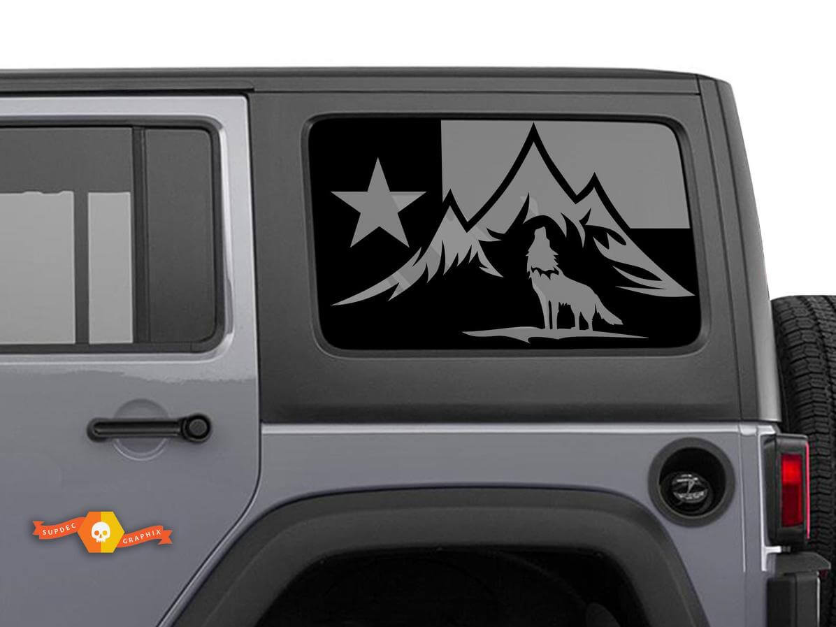 Texas Flag Forest Wolf Mountains Windshield Sticker Decal for Jeep Wrangler Rubicon Hardtop