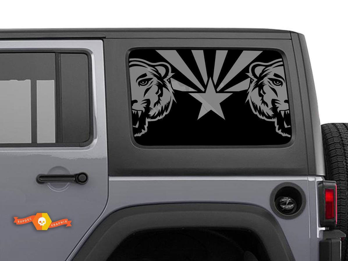 Arizona Flag with Tiger Side Window Decals for Jeep Wrangler Rubicon Hardtop