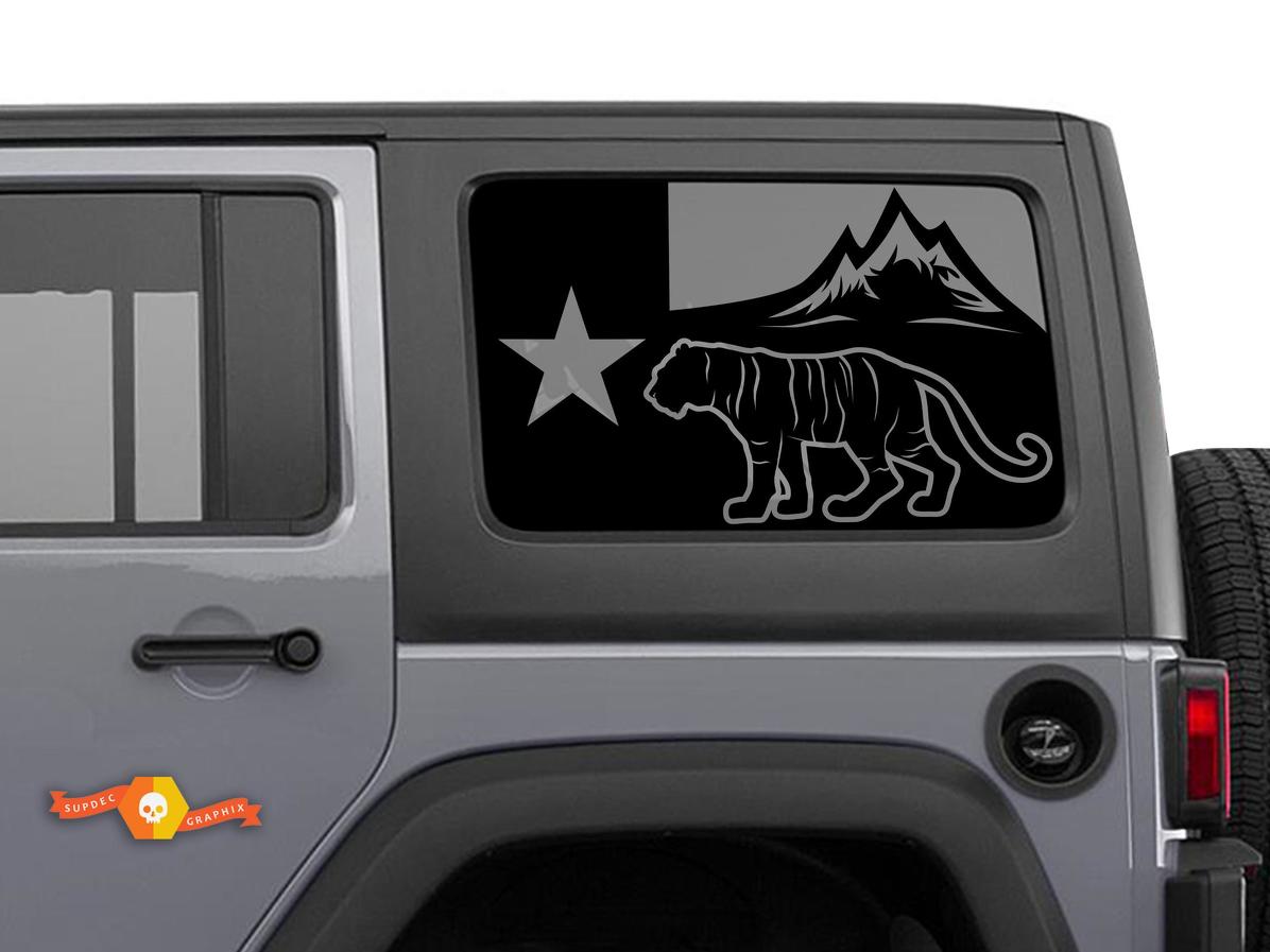 Jeep Wrangler Rubicon Hardtop Texas Flag Forest Tiger Mountains Windshield Decal JKU JLU 2007-2019 or Tacoma 4Runner Tundra Subaru Charger Challenger - 66