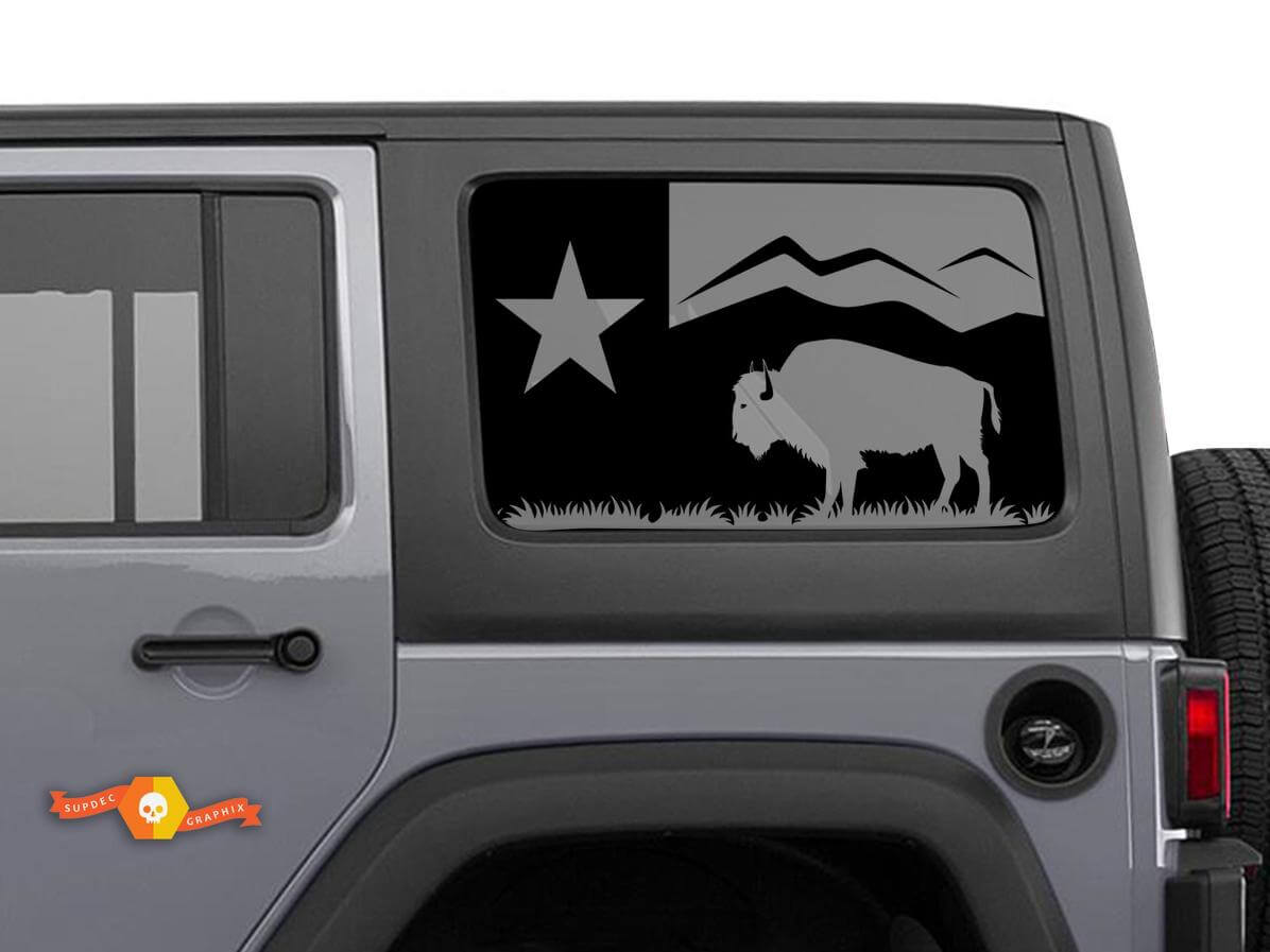Texas Flag Forest Mountains Bison Windshield Sticker Decal For Jeep Wrangler Rubicon Hardtop JKU JLU 2007-2019 or Tacoma 4Runner Tundra Charger Challenger