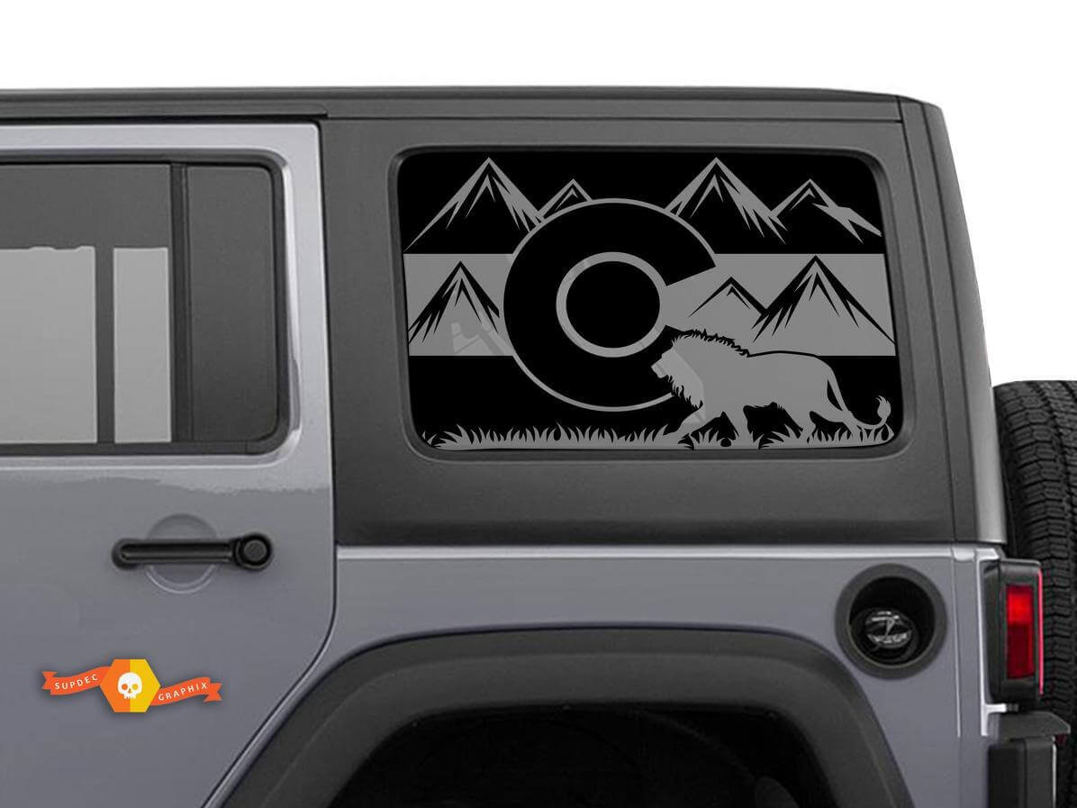 Colorado Flag with Lion Jeep Wrangler Rubicon Hardtop Side Window decals Stickers