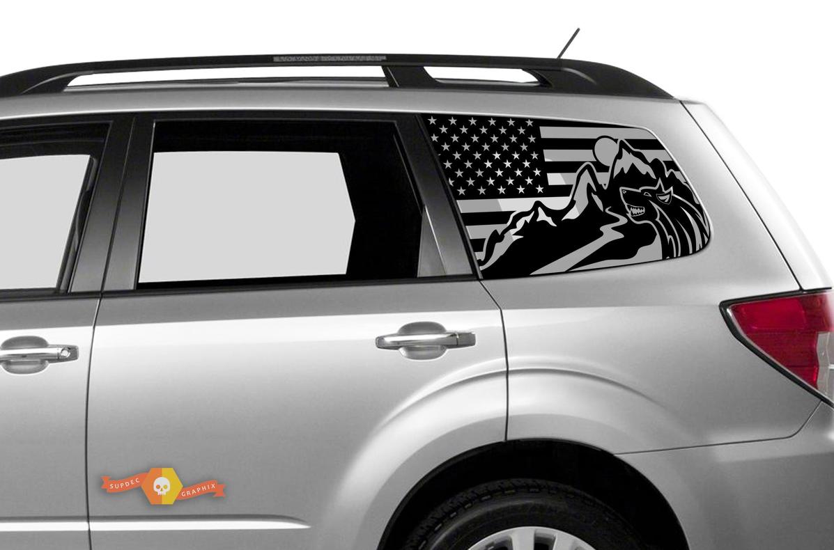 Subaru Ascent Forester Hardtop USA Flag Forest Mountains Windshield Decal JKU JLU 2007-2019 or Tacoma 4Runner Tundra Dodge Challenger Charger Wrangler Rubicon - 83