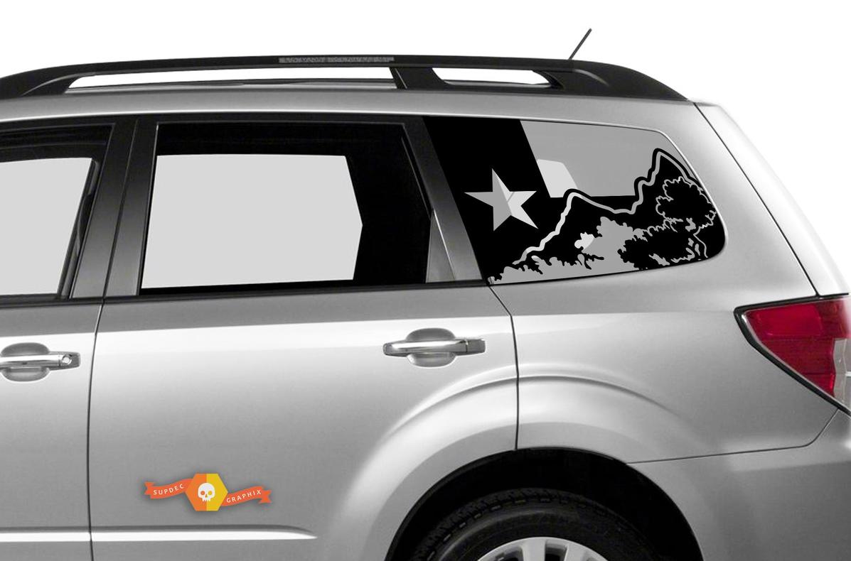 Subaru Ascent Forester Hardtop Texas Flag Mountains Forest Windshield Decal JKU JLU 2007-2019 or Tacoma 4Runner Tundra Dodge Challenger Charger Wrangler Rubicon - 90