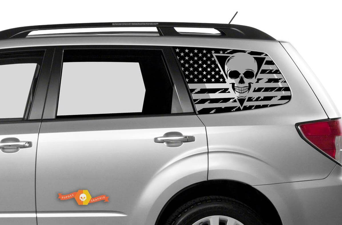 USA Flag Skull Rear Window Vinyl Decal for Subaru Forester