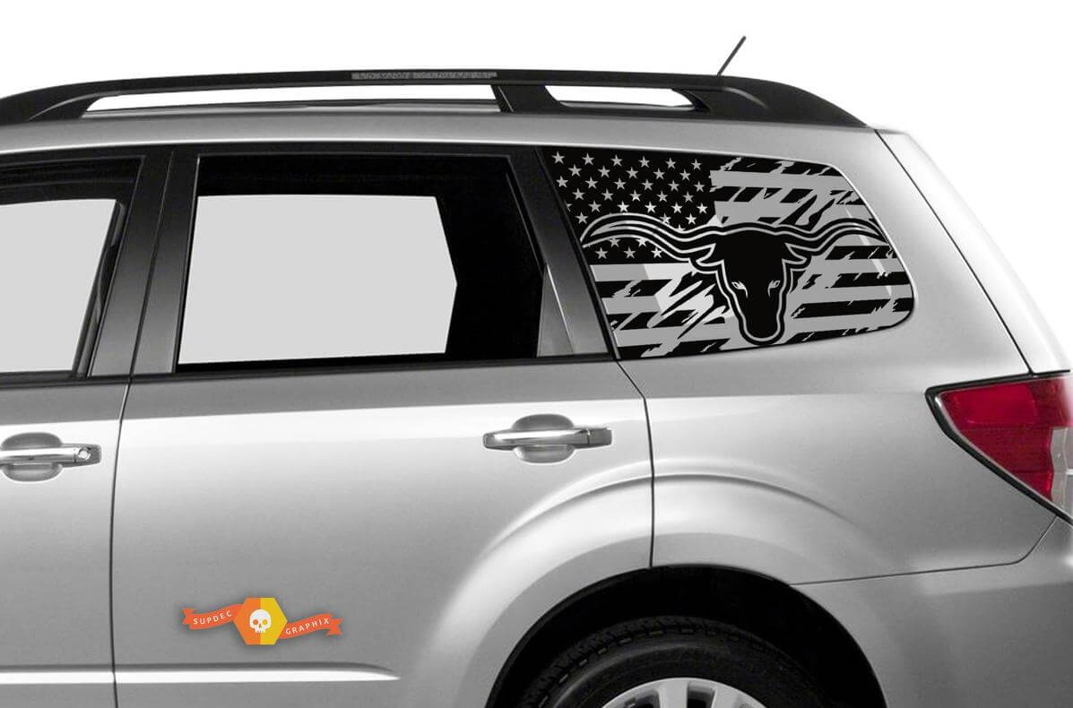 USA Flag Longhorn Rear Window Vinyl Decal for Subaru Forester