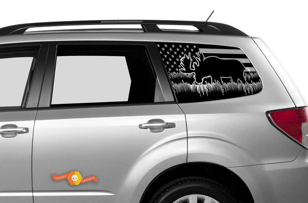 Hardtop USA Flag Moose Windshield Vinyl Sticker Decal for Subaru