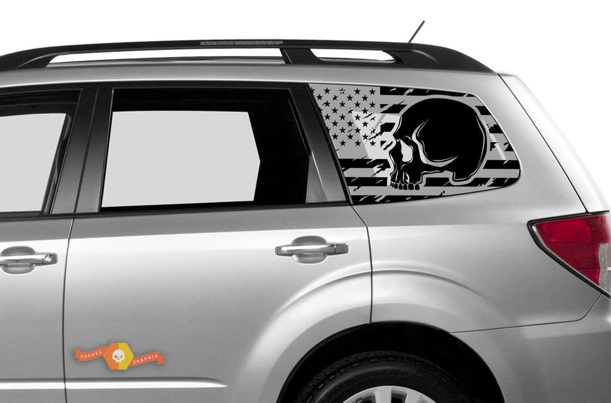 Hardtop USA Flag Mountains Skull Destroyed Windshield Vinyl Sticker Decal 2 for Subaru