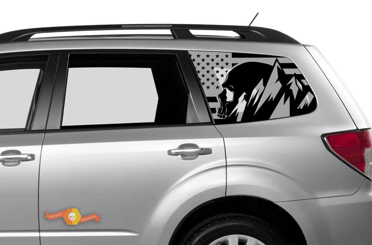 Hardtop USA Flag Mountains Skull Destroyed Windshield Vinyl Sticker Decal for Subaru