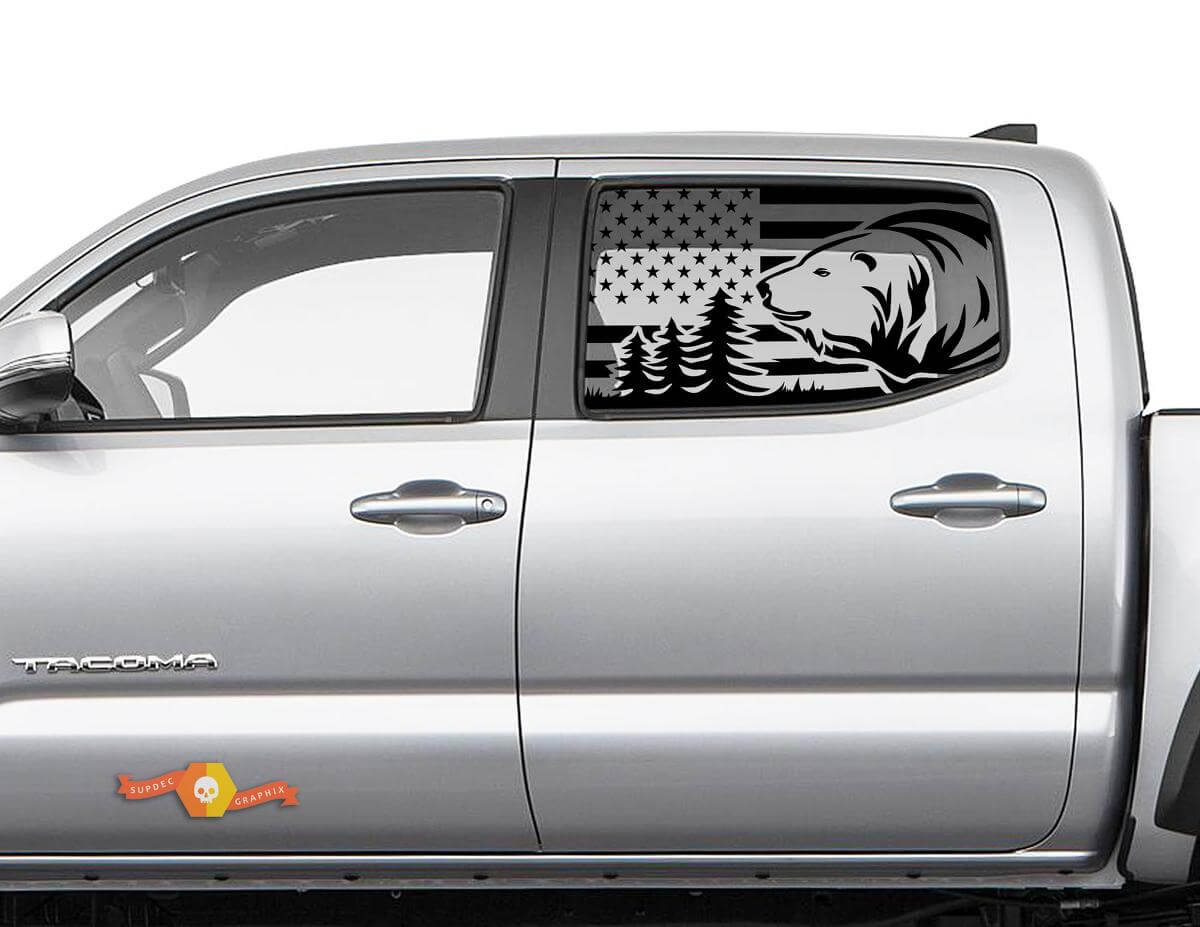 USA Flag Bear Side Window Vinyl Decal for Jeep JL JK