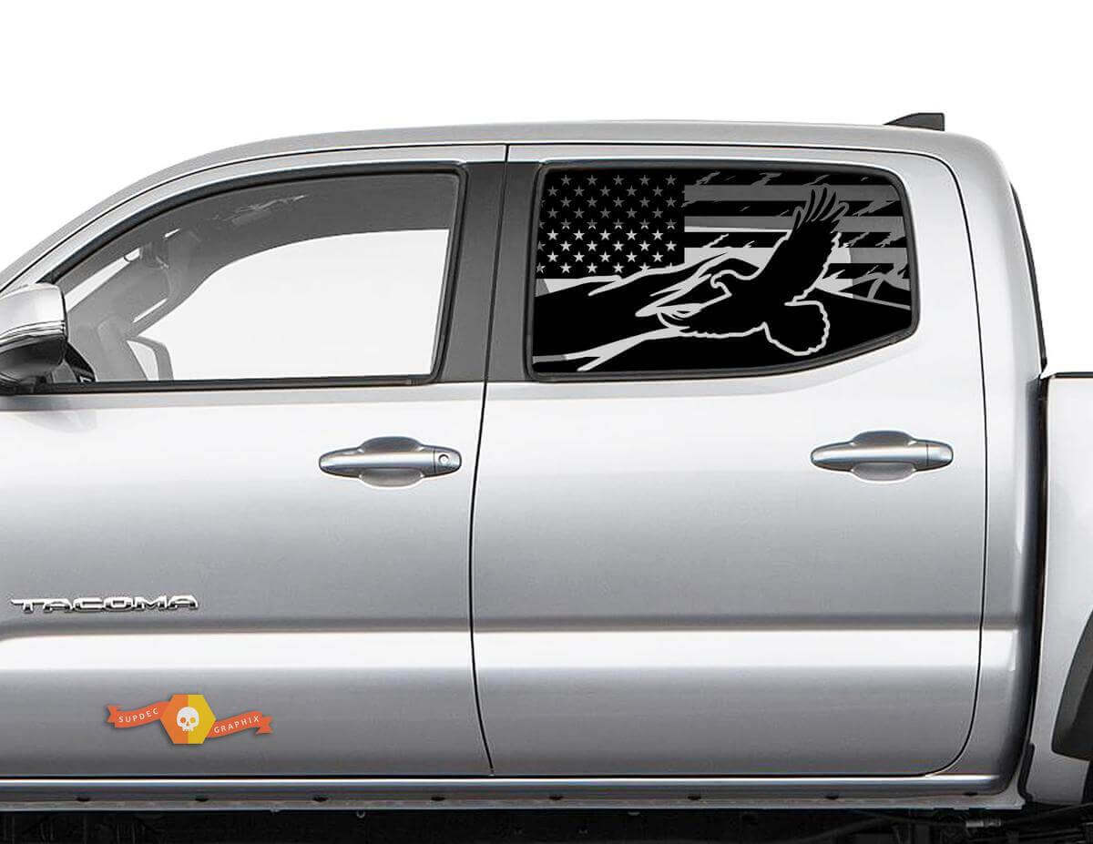 USA Flag Mountain Eagle Rear Side Window Vinyl Decals Kit for Toyota Tacoma