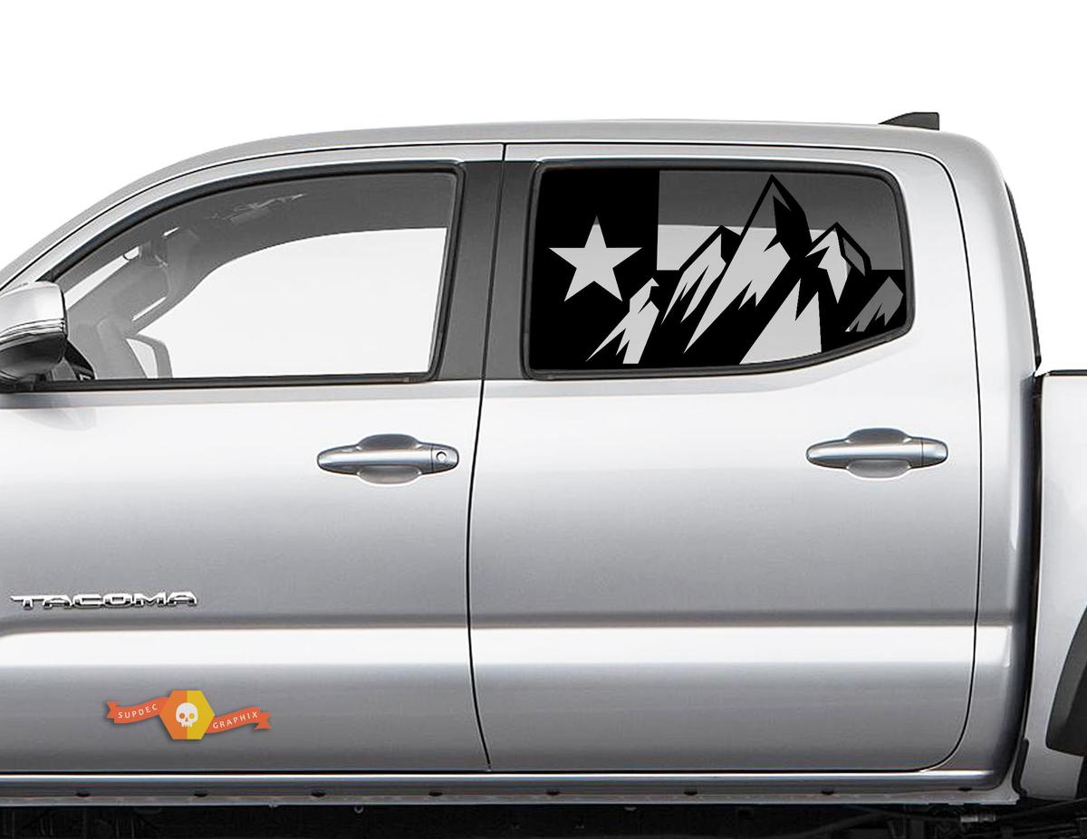 Toyota Tacoma 4Runner Tundra Hardtop Flag Texas Mountains Windshield Decal JKU JLU 2007-2019 or Dodge Challenger Charger Subaru Ascent Forester Wrangler Rubicon - 144