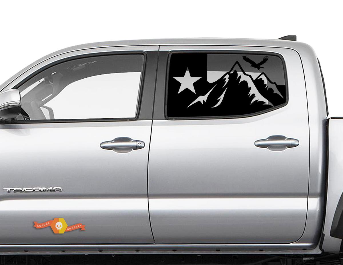 Toyota Tacoma 4Runner Tundra Hardtop Flag Texas Mountains Eagle Windshield Decal JKU JLU 2007-2019 or Dodge Challenger Charger Subaru Ascent Forester Wrangler Rubicon - 145