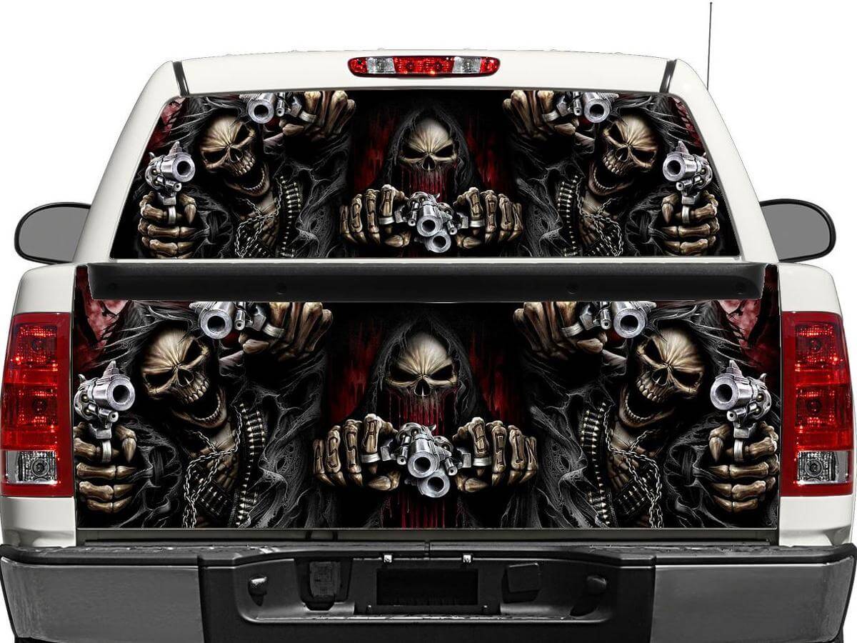 Skull Pistols Rear Window or Tailgate Decal Wrap for Pickup Truck SUV