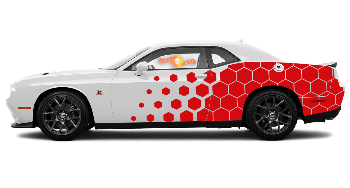 2015 & Up Dodge Challenger SRT / HELLCAT Side Honeycomb Rally Splash Decal Kit