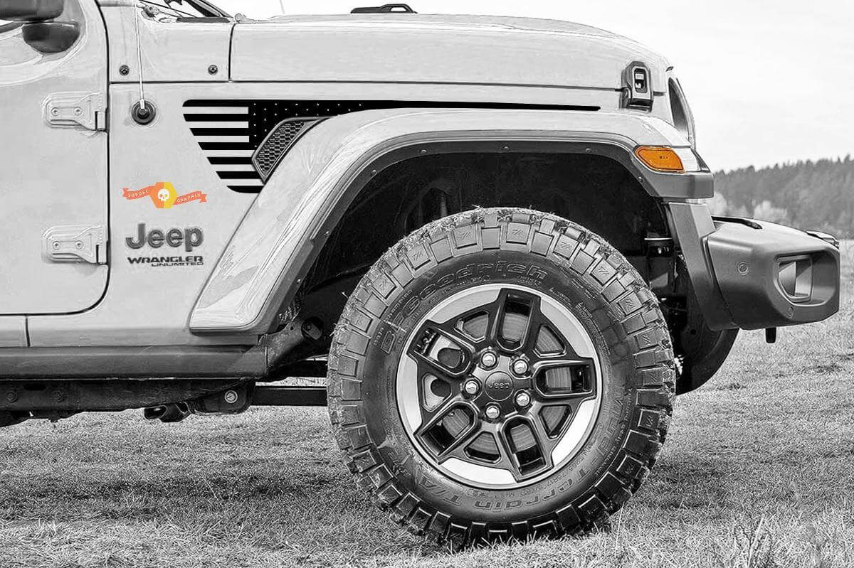 USA Flag Fender Vent Blackout Vinyl Decal Kit for Jeep Wrangler Gladiator 
