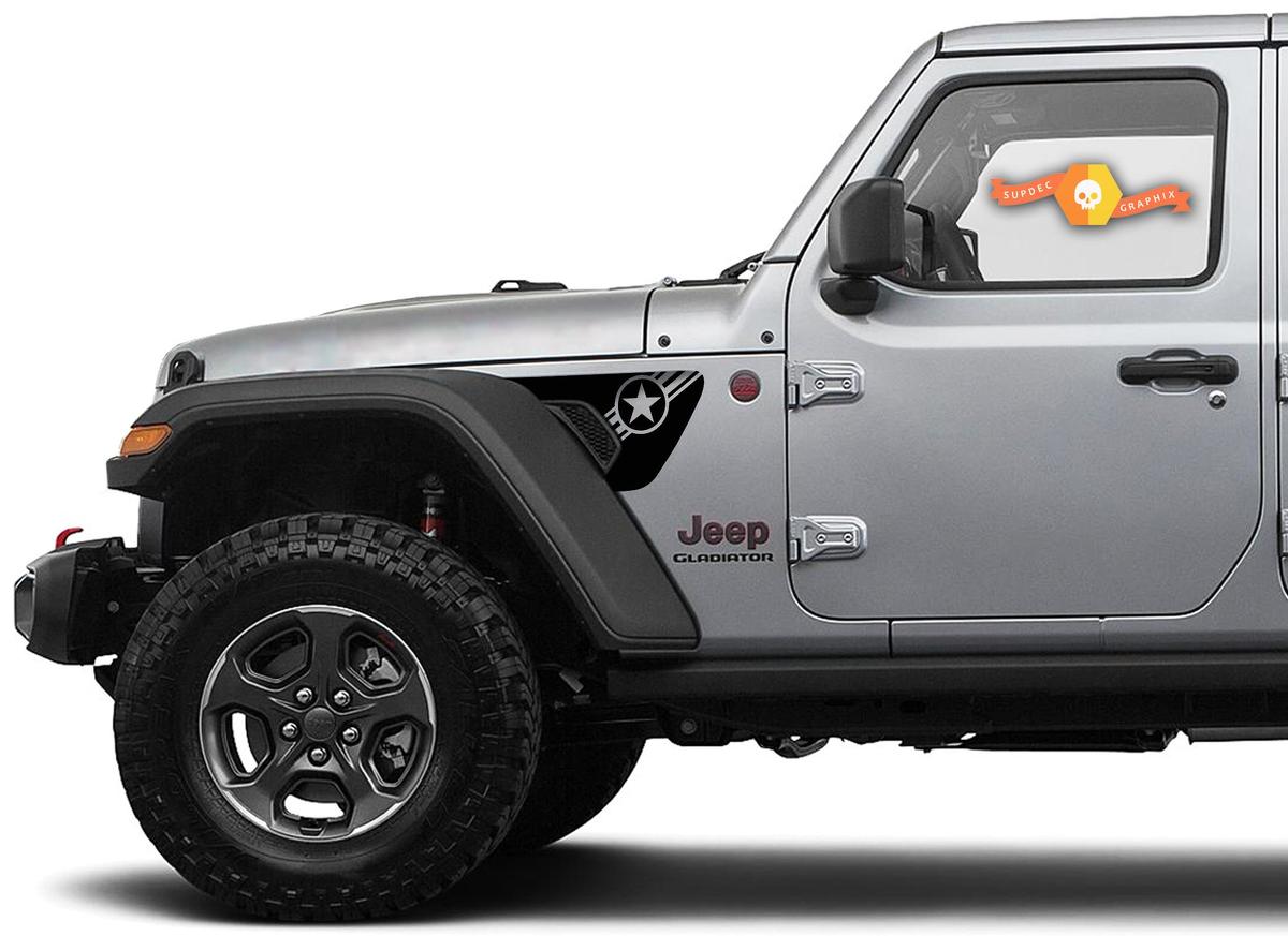 Paar Jeep Gladiator Seite JT Wrangler JL JLU Schwerkraft Army Star USA Style Vent Blackout Vinyl Aufkleber Aufkleber Grafikkit für 2018-2021 für beide Seiten