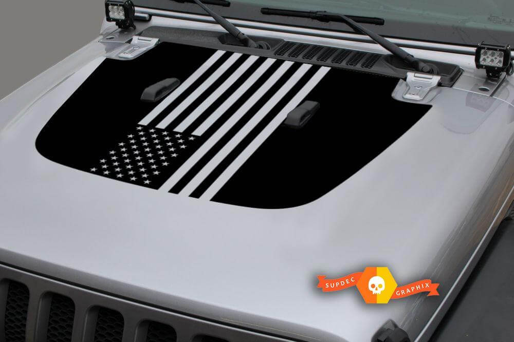 USA Flag Hood Vinyl Decal for Jeep Gladiator JT and Wrangler JL JLU