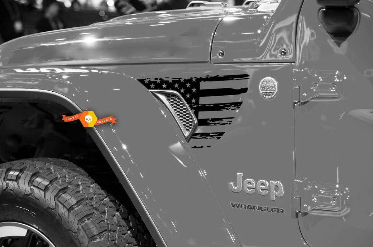 Distressed USA Flag Fender Vent Vinyl Decal Kit for Jeep Gladiator Wrangler